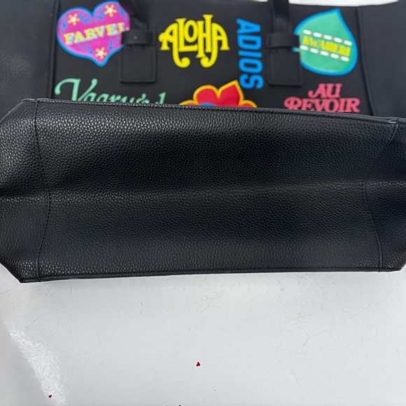 Danielle Nicole Disney It’s a Small World Black Tote with Colorful Patches - Picture 6 of 11